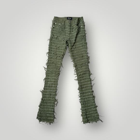 Guapi Jeans Mens 28 Green  Distressed Frayed Leg Limited Edition L37 - Picture 1 of 8